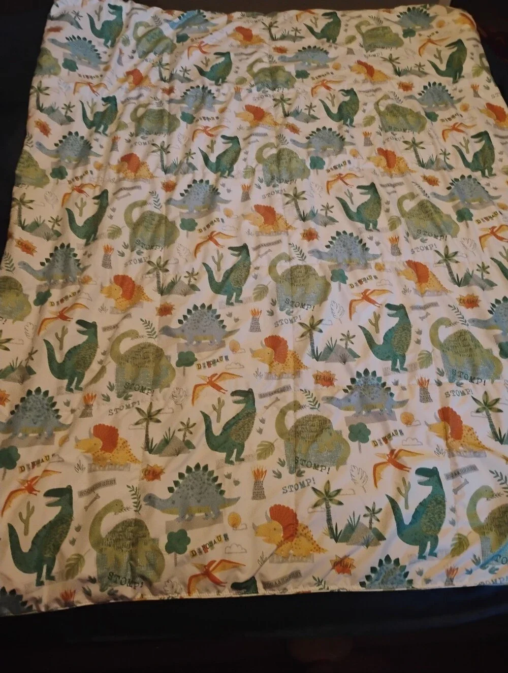 Dinosaur Print Baby Quilt - Green, Teal & Orange Dinosaurs